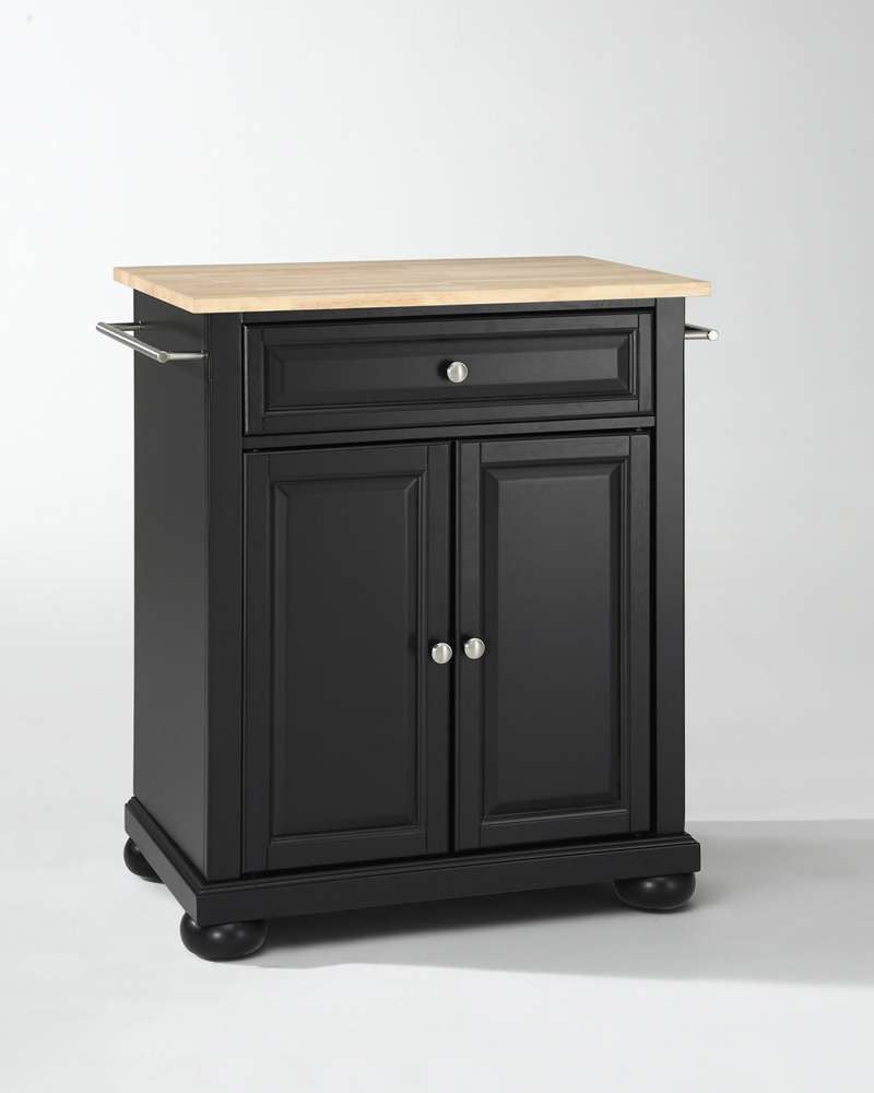 Crosley Furniture - Alexandria Natural Wood Top Portable Kitchen Island in Black Finish - KF30021ABK veiw 1