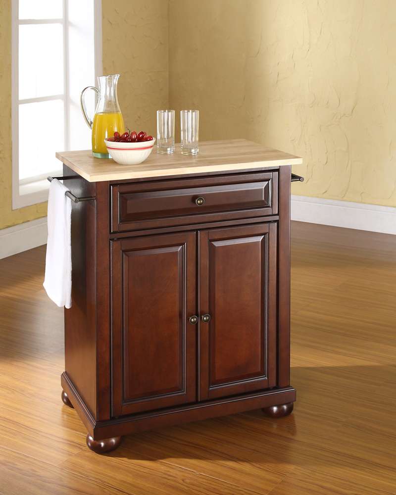 Crosley Furniture - Alexandria Natural Wood Top Portable Kitchen Island in Vintage Mahogany Finish - KF30021AMA veiw 2
