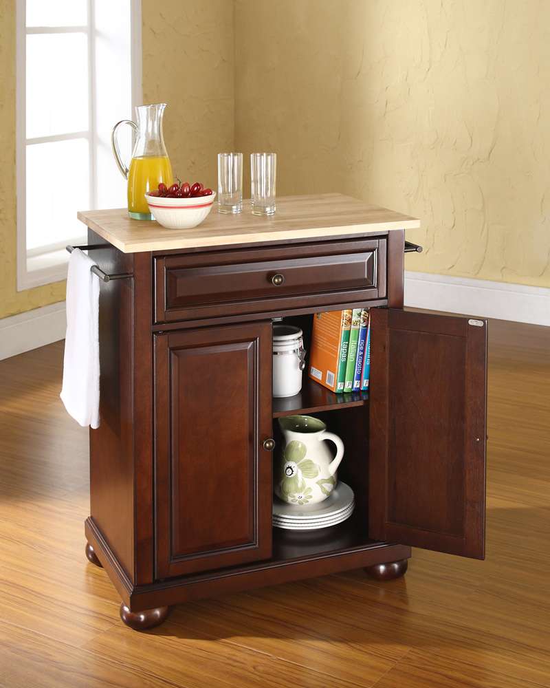 Crosley Furniture - Alexandria Natural Wood Top Portable Kitchen Island in Vintage Mahogany Finish - KF30021AMA veiw 3