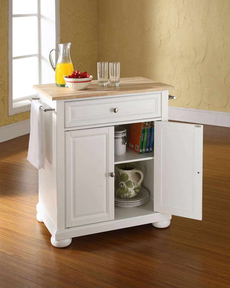 Crosley Furniture - Alexandria Natural Wood Top Portable Kitchen Island in White Finish - KF30021AWH veiw 3