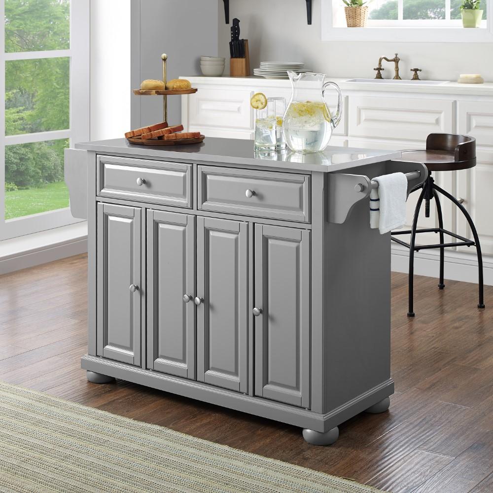 Crosley Furniture - Alexandria Stainless Steel Top Kitchen Island/Cart Gray/Stainless Steel - KF30202AGY veiw 7