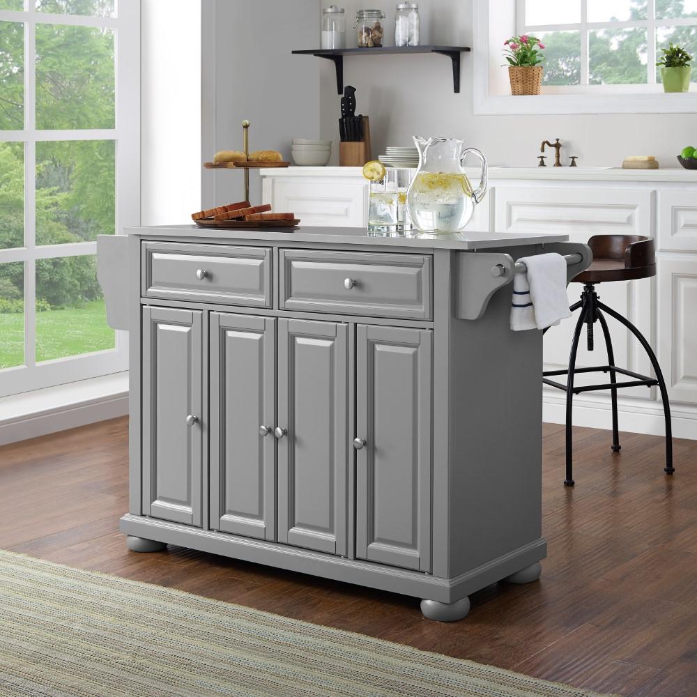 Crosley Furniture - Alexandria Stainless Steel Top Kitchen Island/Cart Gray/Stainless Steel - KF30202AGY veiw 8