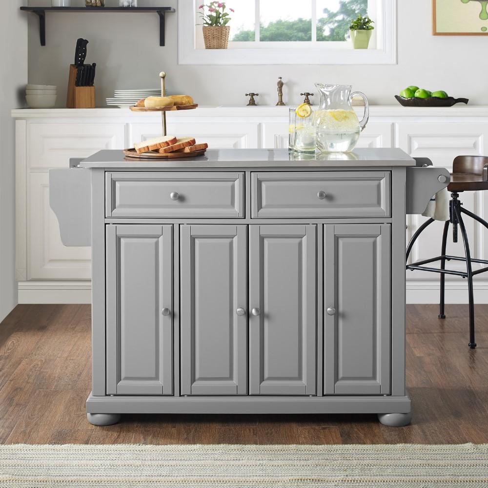 Crosley Furniture - Alexandria Stainless Steel Top Kitchen Island/Cart Gray/Stainless Steel - KF30202AGY veiw 9
