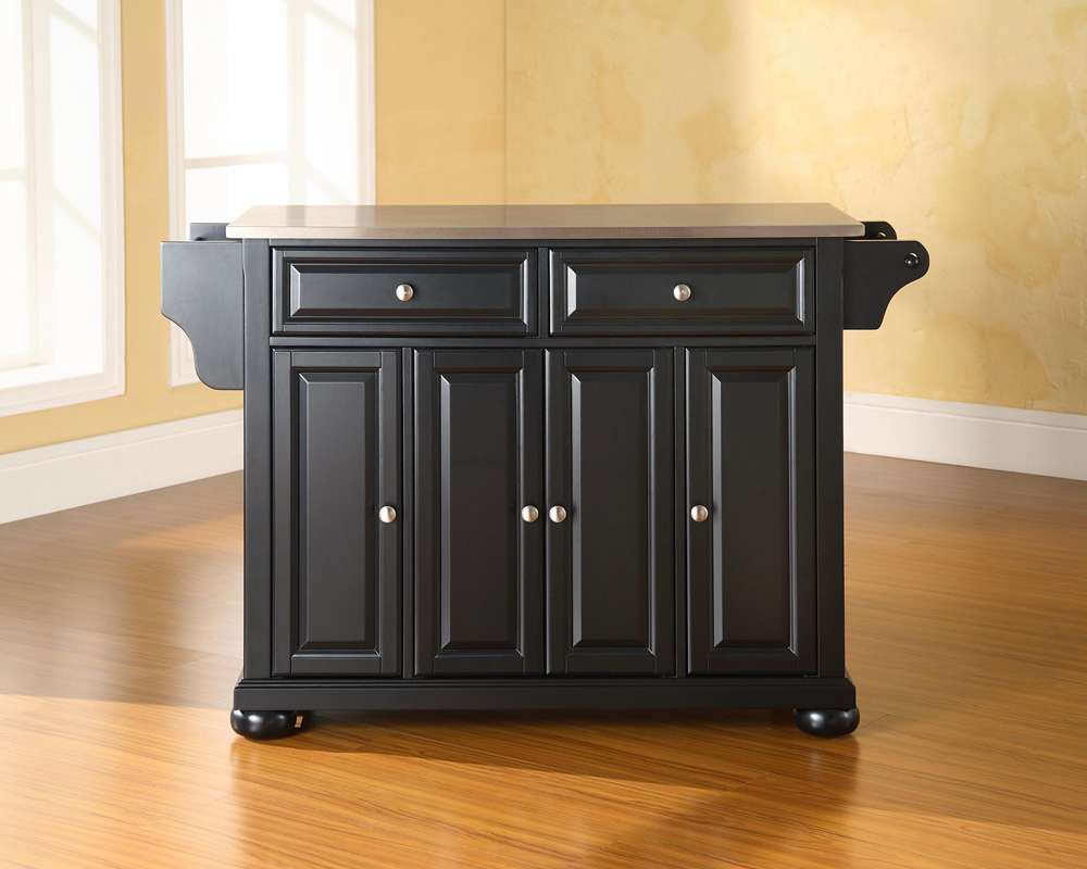 Crosley Furniture - Alexandria Stainless Steel Top Kitchen Island in Black Finish - KF30002ABK veiw 3