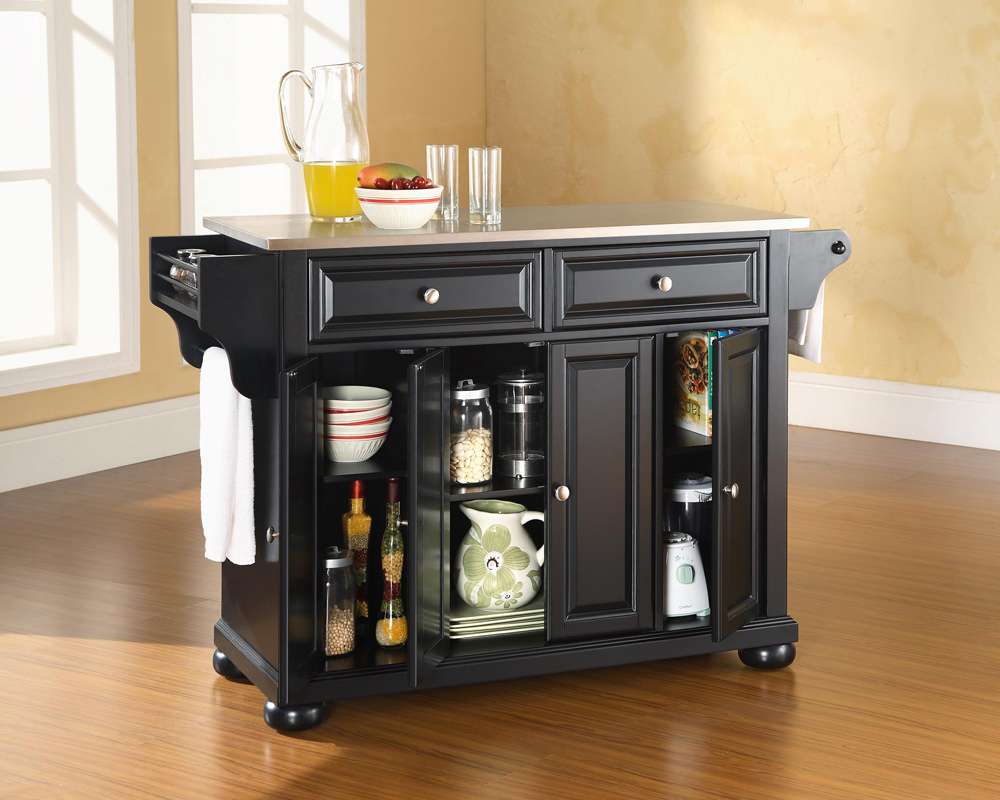 Crosley Furniture - Alexandria Stainless Steel Top Kitchen Island in Black Finish - KF30002ABK veiw 4