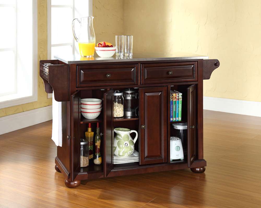 Crosley Furniture - Alexandria Stainless Steel Top Kitchen Island in Vintage Mahogany Finish - KF30002AMA veiw 3