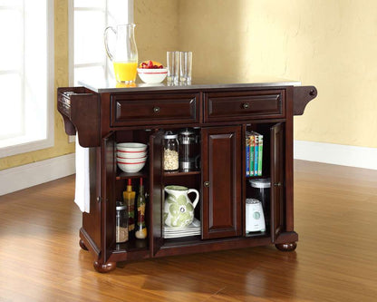 Crosley Furniture - Alexandria Stainless Steel Top Kitchen Island in Vintage Mahogany Finish - KF30002AMA veiw 3