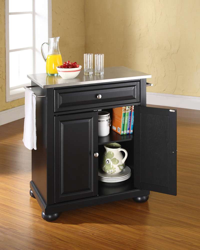 Crosley Furniture - Alexandria Stainless Steel Top Portable Kitchen Island in Black Finish - KF30022ABK veiw 3