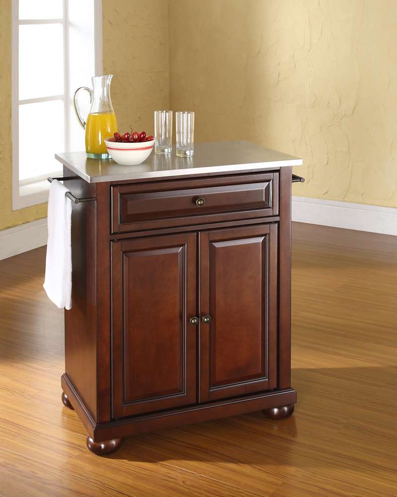 Crosley Furniture - Alexandria Stainless Steel Top Portable Kitchen Island in Vintage Mahogany Finish - KF30022AMA veiw 2