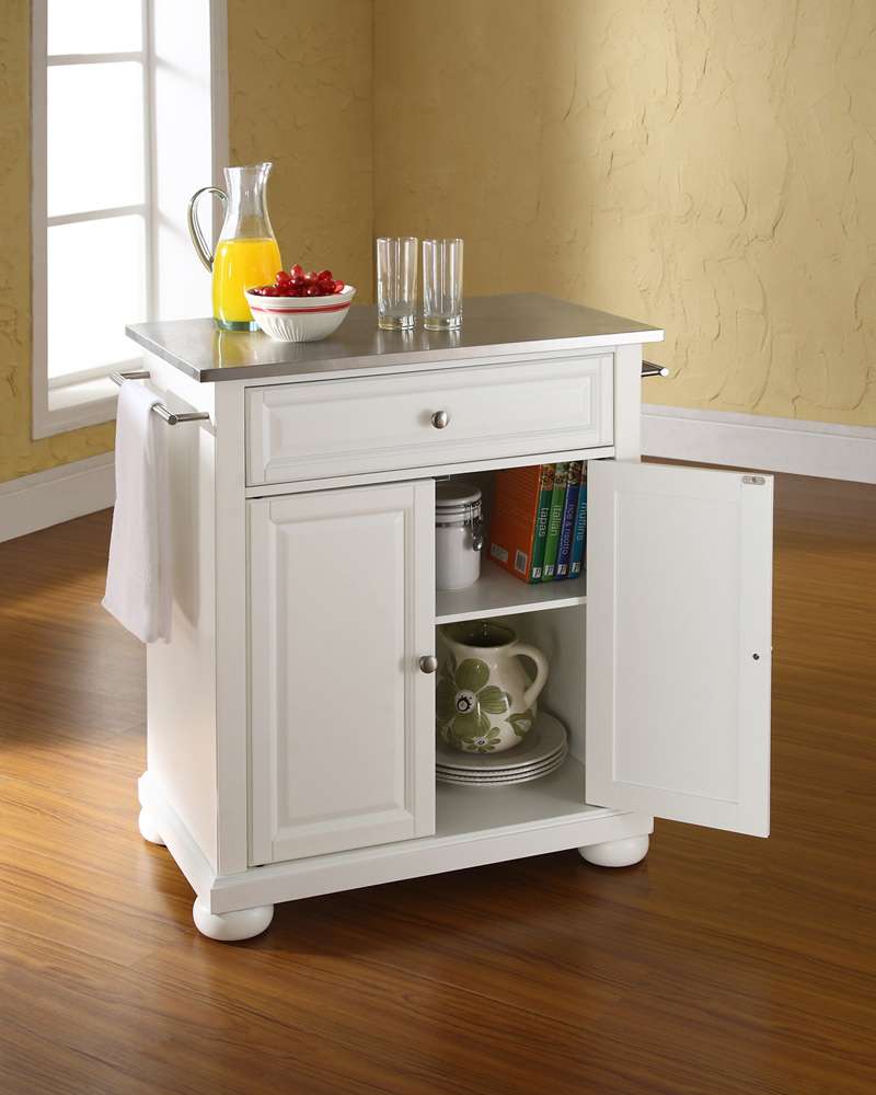 Crosley Furniture - Alexandria Stainless Steel Top Portable Kitchen Island in White Finish - KF30022AWH veiw 3