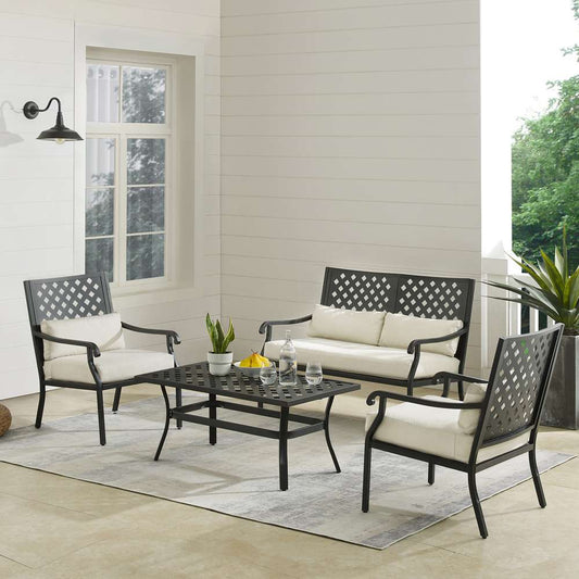 Crosley Furniture - Alistair 4Pc Outdoor Metal Conversation Set Creme/Matte Black - Loveseat, Coffee Table, & 2 Armchairs - KO70285MB-CR_CLOSEOUT veiw 1