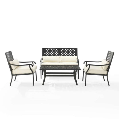 Crosley Furniture - Alistair 4Pc Outdoor Metal Conversation Set Creme/Matte Black - Loveseat, Coffee Table, & 2 Armchairs - KO70285MB-CR_CLOSEOUT veiw 3