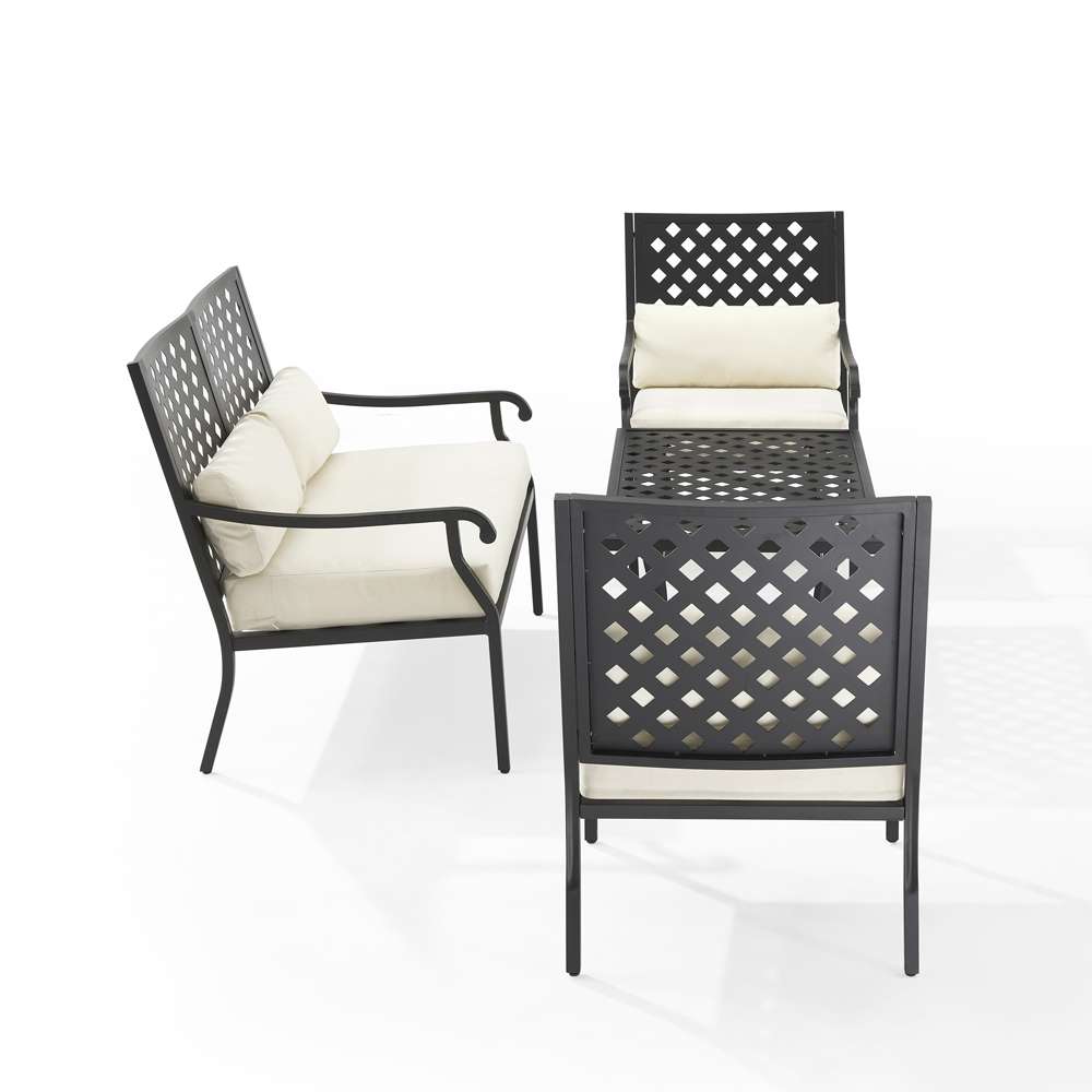 Crosley Furniture - Alistair 4Pc Outdoor Metal Conversation Set Creme/Matte Black - Loveseat, Coffee Table, & 2 Armchairs - KO70285MB-CR_CLOSEOUT veiw 5
