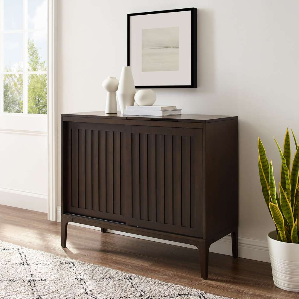 Crosley Furniture - Asher Record Storage Media Console Dark Brown - CF1140-BR veiw 1