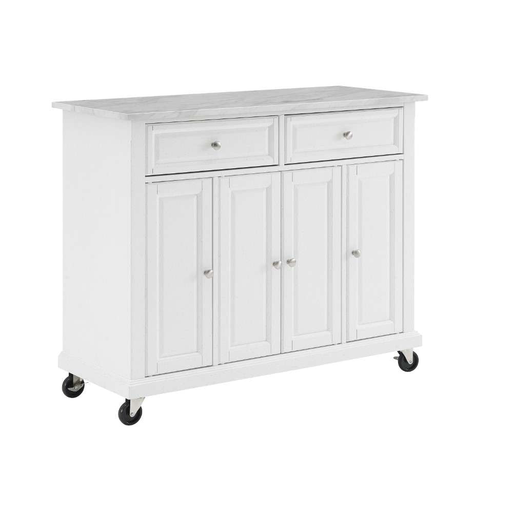 Crosley Furniture - Avery Kitchen Island/Cart Distressed White/ White Marble - CF3021-WH veiw 1