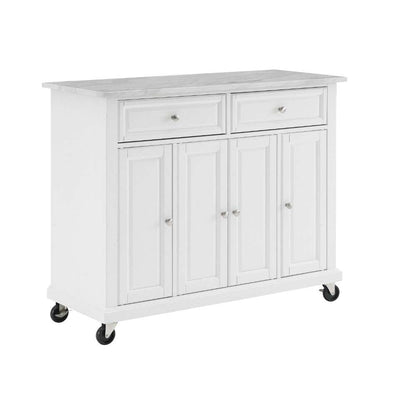 Crosley Furniture - Avery Kitchen Island/Cart Distressed White/ White Marble - CF3021-WH veiw 1