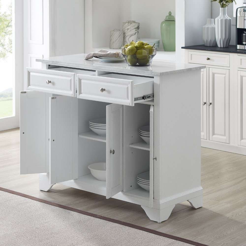 Crosley Furniture - Avery Kitchen Island/Cart Distressed White/ White Marble - CF3021-WH veiw 2