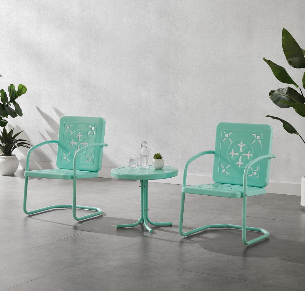 Crosley Furniture - Azalea 3-Piece Retro Outdoor Chair Set - Side Table & 2 Chairs - KO10025AQ view 6