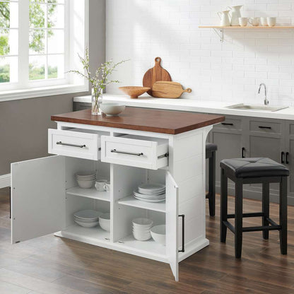 Crosley Furniture - Bartlett Wood Top Kitchen Island W/Uph Square Stools White/Black - Kitchen Island & 2 Stools - KF30093WH-BK veiw 3