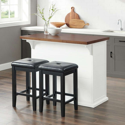 Crosley Furniture - Bartlett Wood Top Kitchen Island W/Uph Square Stools White/Black - Kitchen Island & 2 Stools - KF30093WH-BK veiw 4