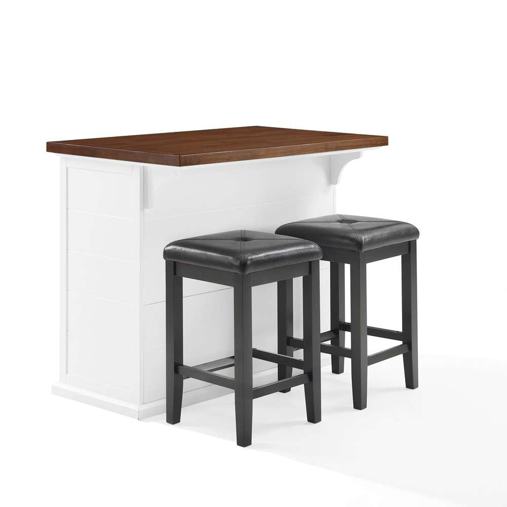Crosley Furniture - Bartlett Wood Top Kitchen Island W/Uph Square Stools White/Black - Kitchen Island & 2 Stools - KF30093WH-BK veiw 8