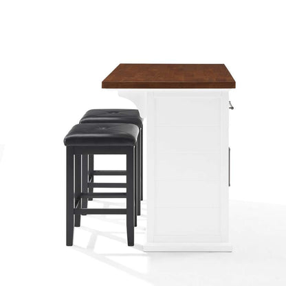 Crosley Furniture - Bartlett Wood Top Kitchen Island W/Uph Square Stools White/Black - Kitchen Island & 2 Stools - KF30093WH-BK veiw 9