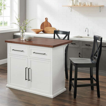 Crosley Furniture - Bartlett Wood Top Kitchen Island W/X-Back Stools White/Black - Kitchen Island & 2 Stools - KF30092WH-BK veiw 2