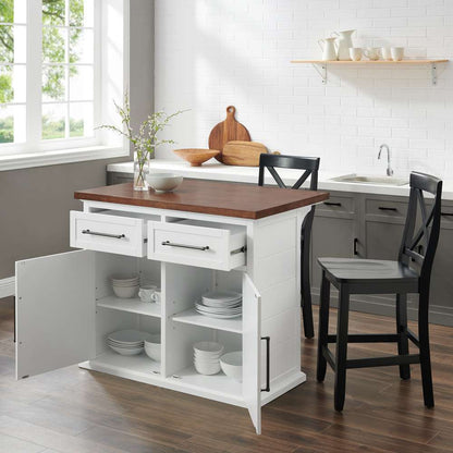 Crosley Furniture - Bartlett Wood Top Kitchen Island W/X-Back Stools White/Black - Kitchen Island & 2 Stools - KF30092WH-BK veiw 3