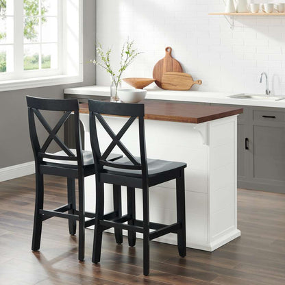 Crosley Furniture - Bartlett Wood Top Kitchen Island W/X-Back Stools White/Black - Kitchen Island & 2 Stools - KF30092WH-BK veiw 4