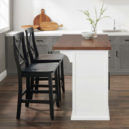 Crosley Furniture - Bartlett Wood Top Kitchen Island W/X-Back Stools White/Black - Kitchen Island & 2 Stools - KF30092WH-BK veiw 5