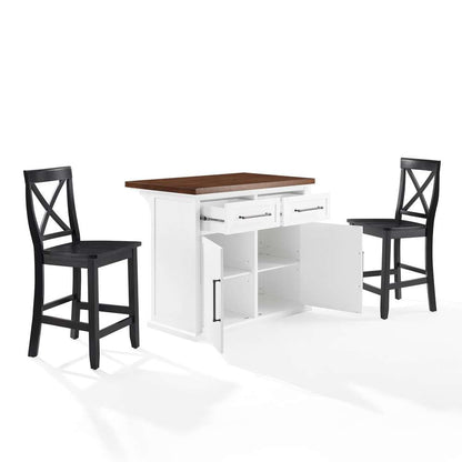 Crosley Furniture - Bartlett Wood Top Kitchen Island W/X-Back Stools White/Black - Kitchen Island & 2 Stools - KF30092WH-BK veiw 7