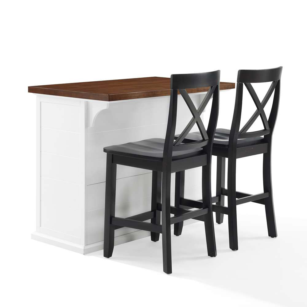 Crosley Furniture - Bartlett Wood Top Kitchen Island W/X-Back Stools White/Black - Kitchen Island & 2 Stools - KF30092WH-BK veiw 8