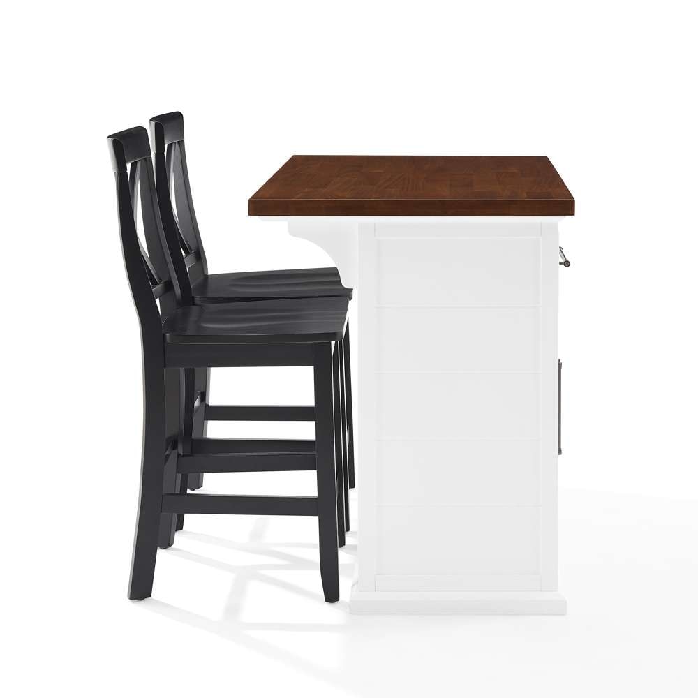 Crosley Furniture - Bartlett Wood Top Kitchen Island W/X-Back Stools White/Black - Kitchen Island & 2 Stools - KF30092WH-BK veiw 9