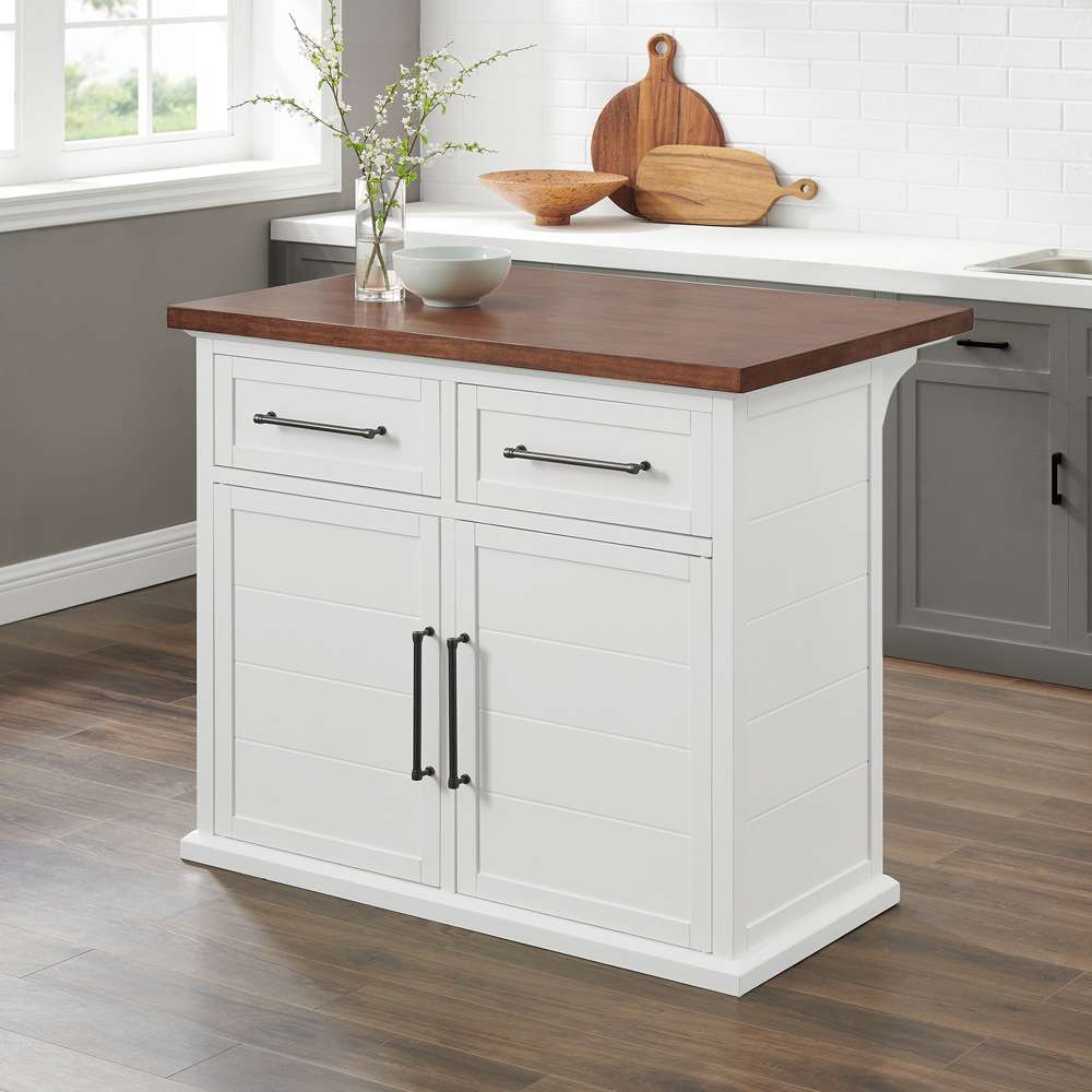 Crosley Furniture - Bartlett Wood Top Kitchen Island White/Walnut - KF30091WA-WH veiw 2