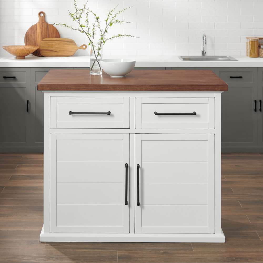 Crosley Furniture - Bartlett Wood Top Kitchen Island White/Walnut - KF30091WA-WH veiw 3