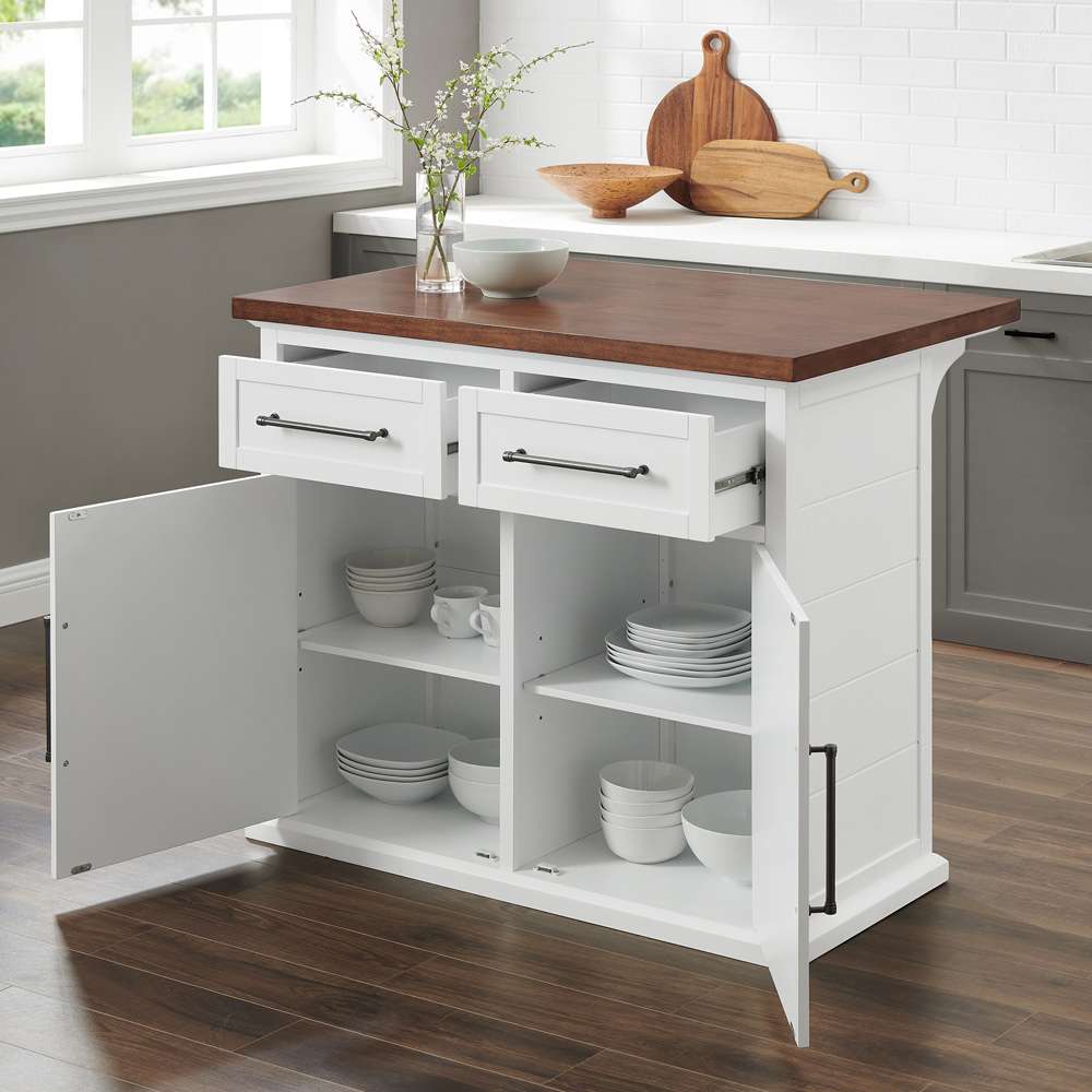 Crosley Furniture - Bartlett Wood Top Kitchen Island White/Walnut - KF30091WA-WH veiw 4