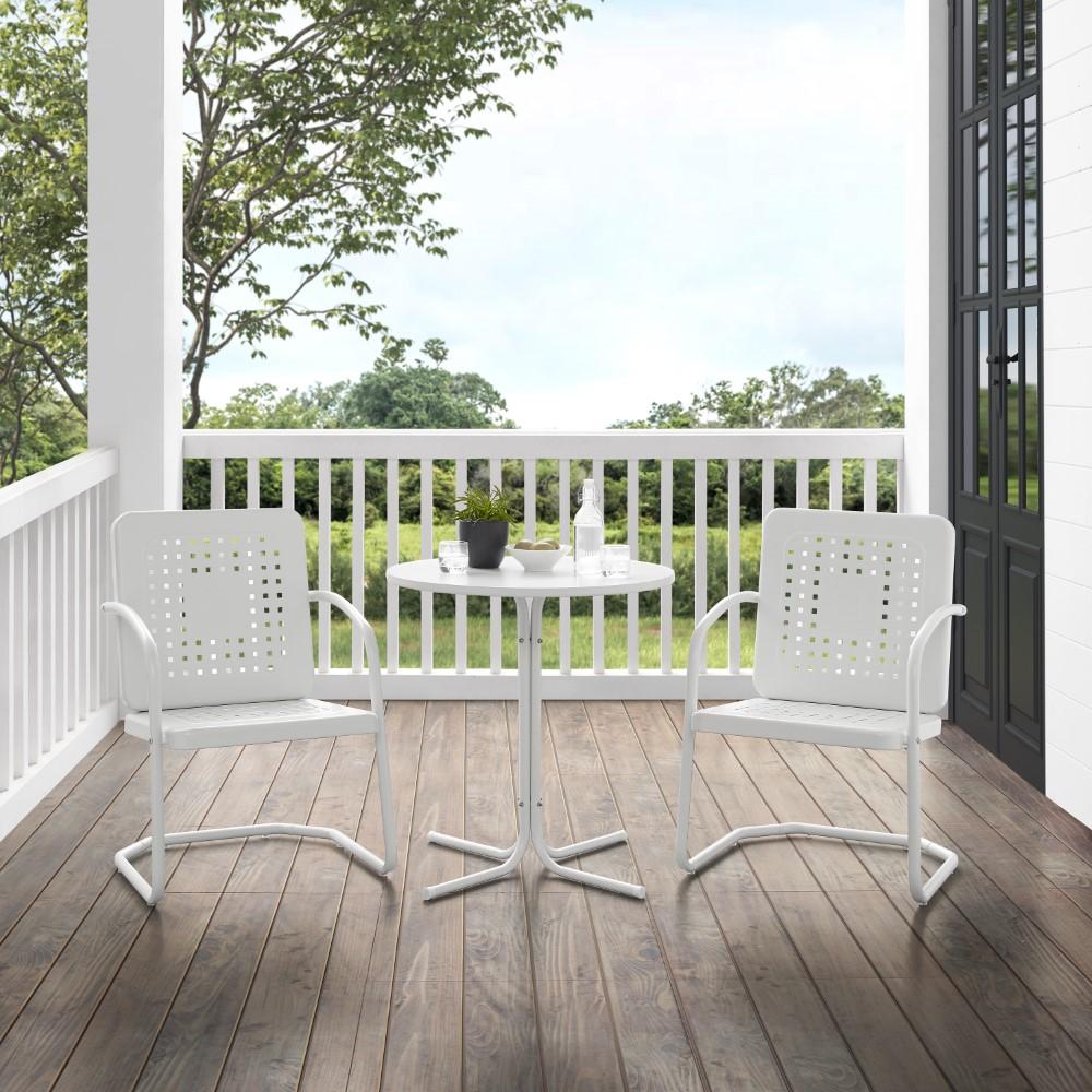 Crosley Furniture - Bates 3 Piece Outdoor Bistro Set White Gloss /White Satin - Bistro Table & 2 Chairs - KO10009WH view 4