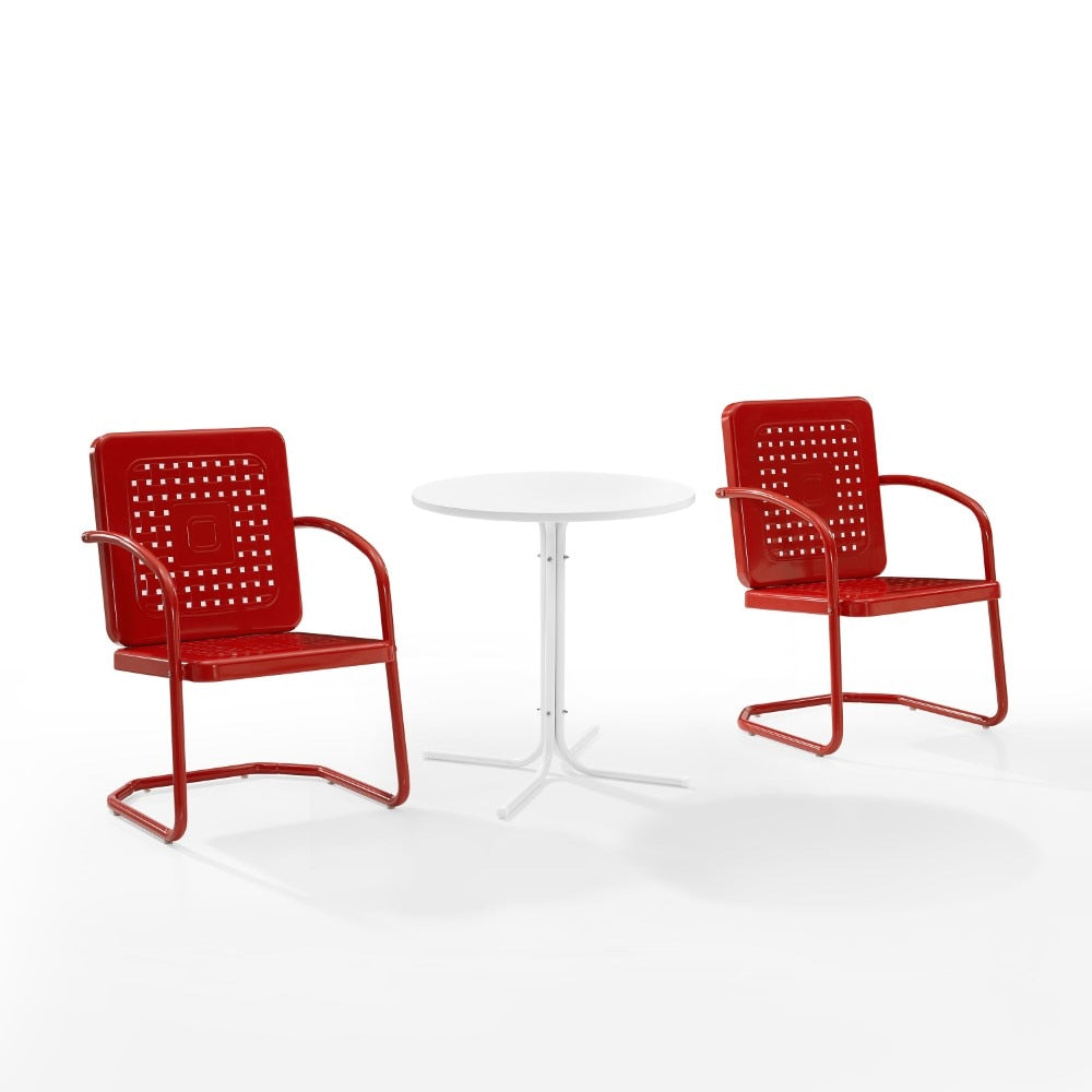 Crosley Furniture - Bates 3 Piece Outdoor Bistro Set Bright Red Gloss/White Satin - Bistro Table & 2 Chairs - KO10009RE veiw 1