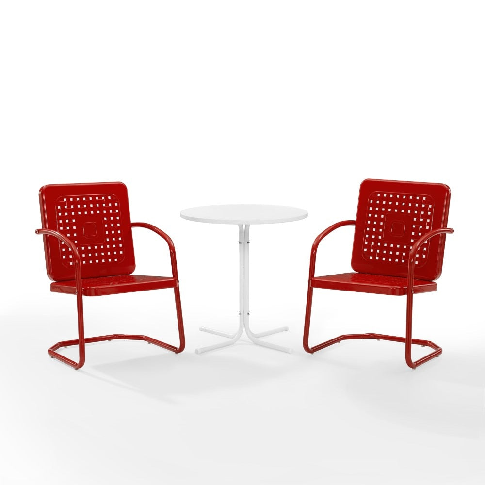 Crosley Furniture - Bates 3 Piece Outdoor Bistro Set Bright Red Gloss/White Satin - Bistro Table & 2 Chairs - KO10009RE veiw 2