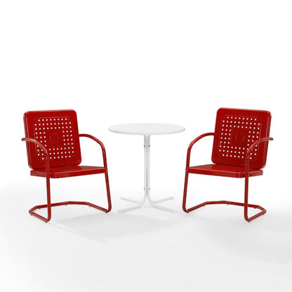 Crosley Furniture - Bates 3 Piece Outdoor Bistro Set Bright Red Gloss/White Satin - Bistro Table & 2 Chairs - KO10009RE veiw 2