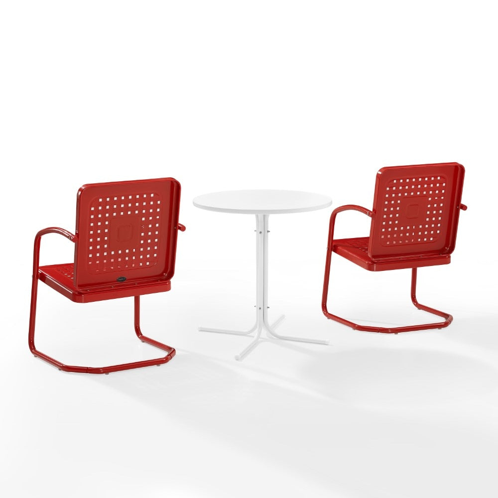 Crosley Furniture - Bates 3 Piece Outdoor Bistro Set Bright Red Gloss/White Satin - Bistro Table & 2 Chairs - KO10009RE veiw 3