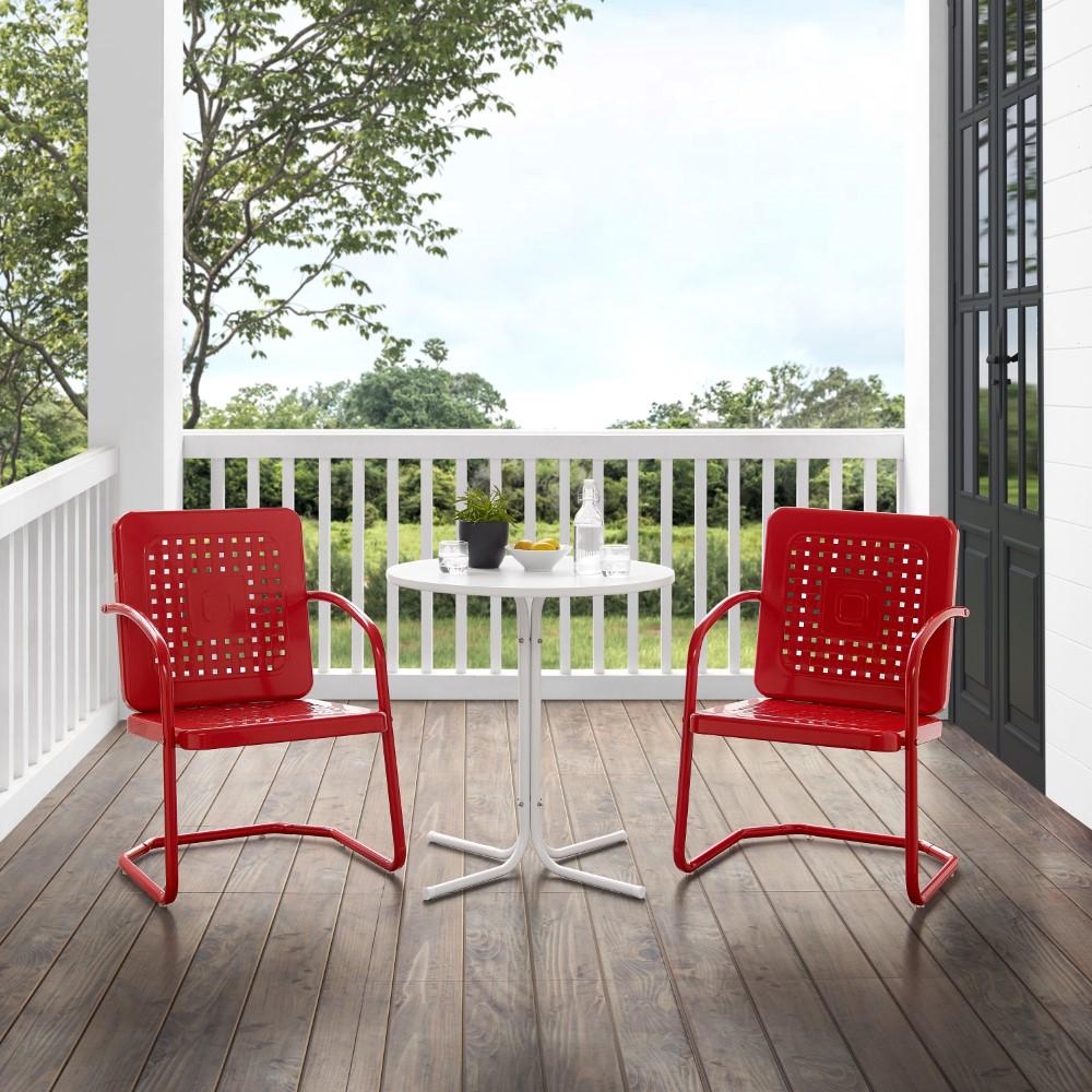 Crosley Furniture - Bates 3 Piece Outdoor Bistro Set Bright Red Gloss/White Satin - Bistro Table & 2 Chairs - KO10009RE veiw 4