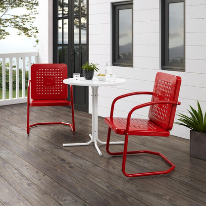 Crosley Furniture - Bates 3 Piece Outdoor Bistro Set Bright Red Gloss/White Satin - Bistro Table & 2 Chairs - KO10009RE veiw 8
