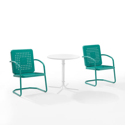 Crosley Furniture - Bates 3 Piece Outdoor Bistro Set Turquoise Gloss/White Satin - Bistro Table & 2 Chairs - KO10009TU veiw 1