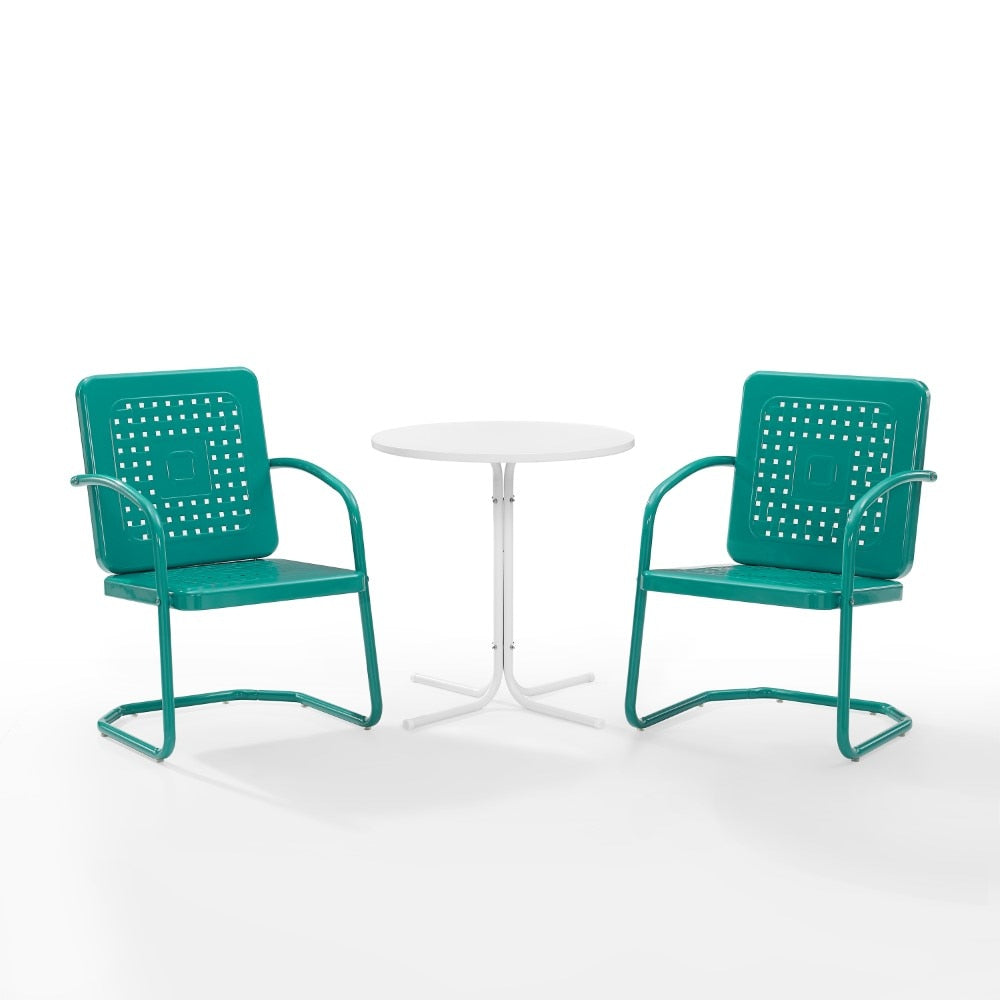 Crosley Furniture - Bates 3 Piece Outdoor Bistro Set Turquoise Gloss/White Satin - Bistro Table & 2 Chairs - KO10009TU veiw 2