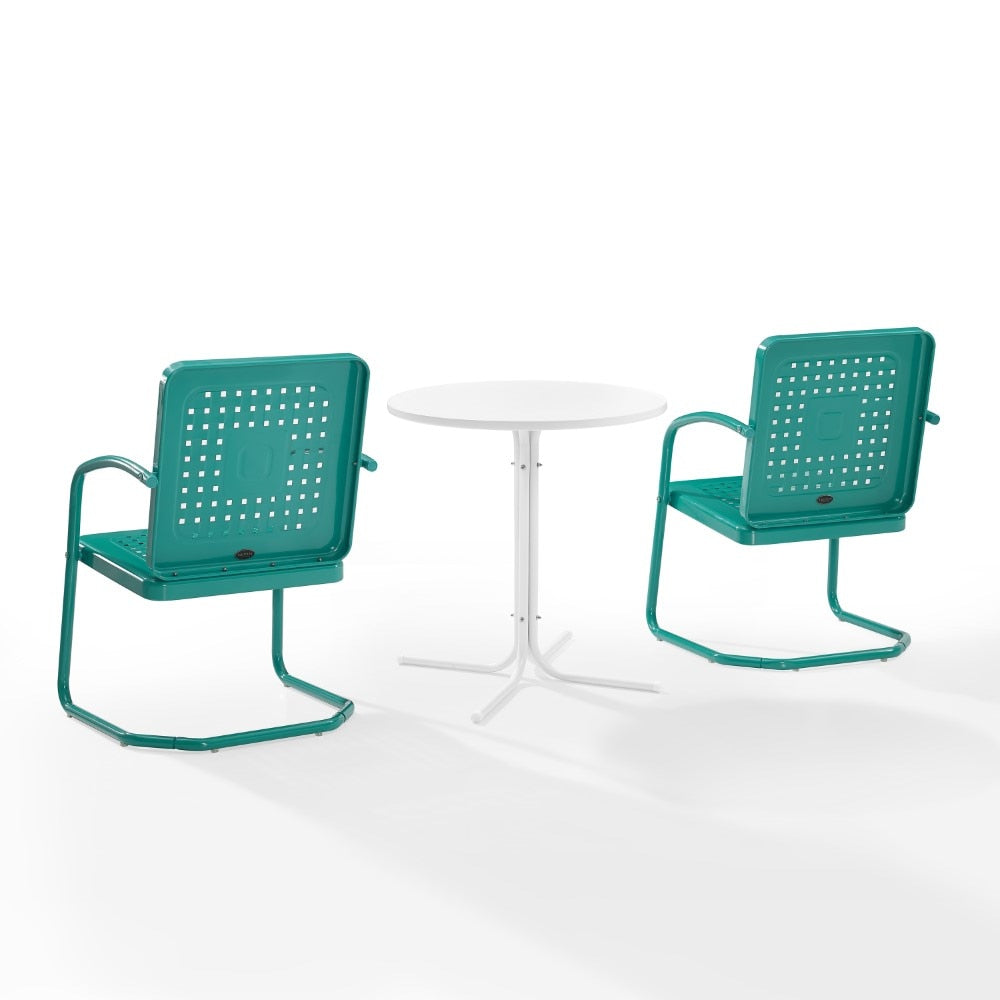 Crosley Furniture - Bates 3 Piece Outdoor Bistro Set Turquoise Gloss/White Satin - Bistro Table & 2 Chairs - KO10009TU veiw 3
