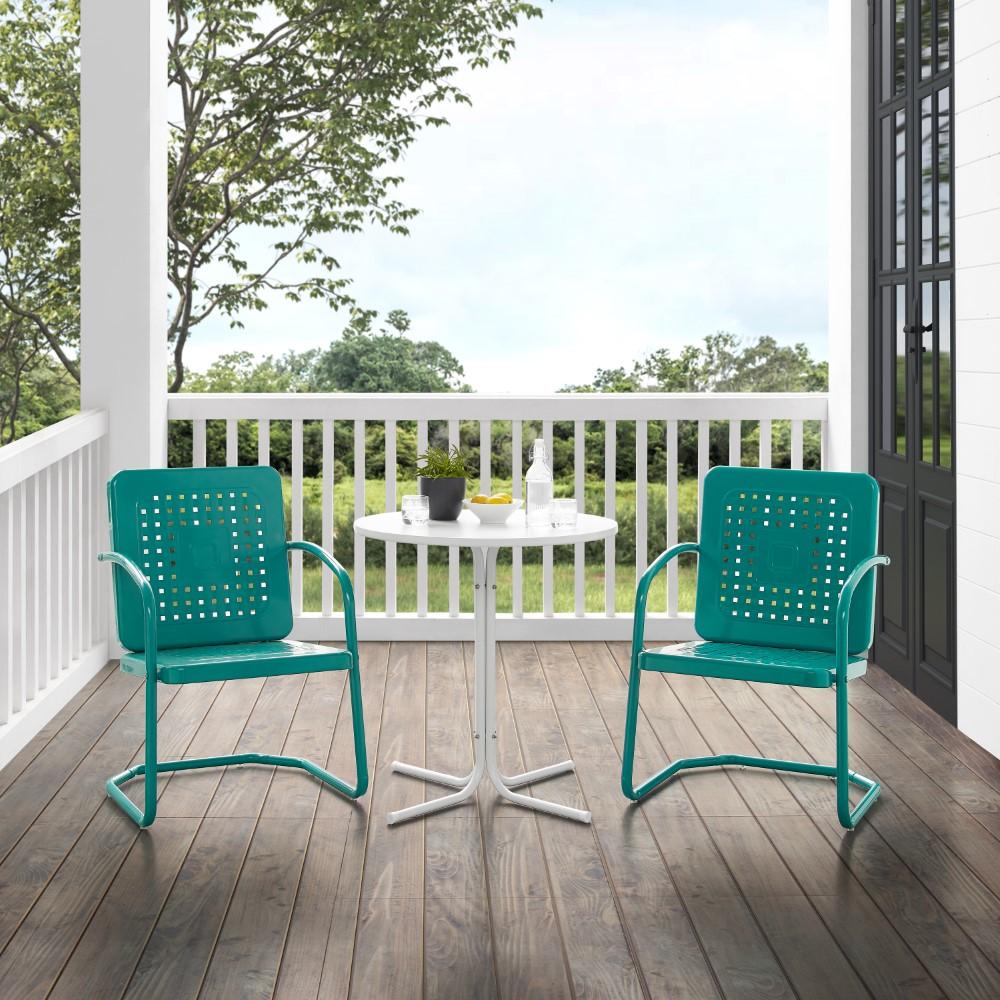 Crosley Furniture - Bates 3 Piece Outdoor Bistro Set Turquoise Gloss/White Satin - Bistro Table & 2 Chairs - KO10009TU veiw 4