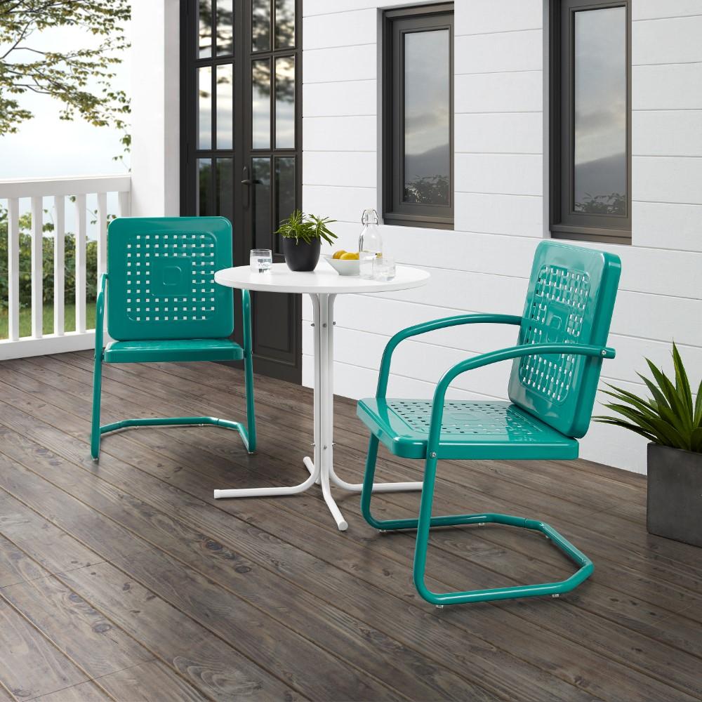 Crosley Furniture - Bates 3 Piece Outdoor Bistro Set Turquoise Gloss/White Satin - Bistro Table & 2 Chairs - KO10009TU veiw 8