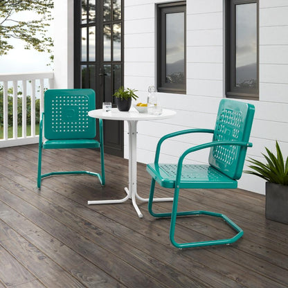 Crosley Furniture - Bates 3 Piece Outdoor Bistro Set Turquoise Gloss/White Satin - Bistro Table & 2 Chairs - KO10009TU veiw 8