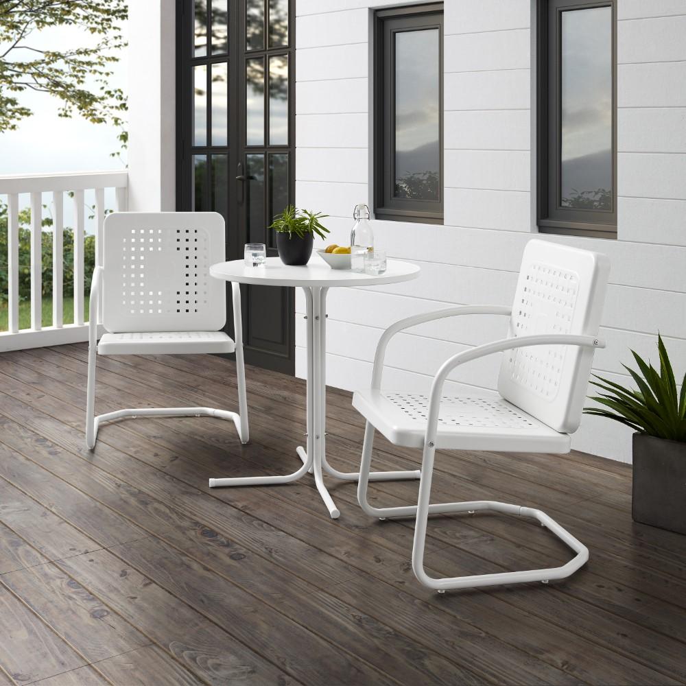 Crosley Furniture - Bates 3 Piece Outdoor Bistro Set White Gloss /White Satin - Bistro Table & 2 Chairs - KO10009WH veiw 8